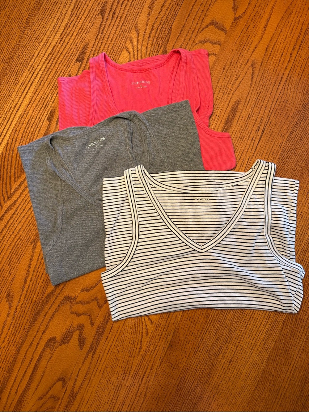Maurices Women's Tank Tops - Hot Pink, Gray & White/Black Stripe
